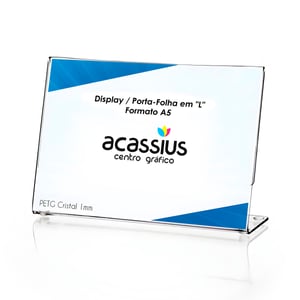 Display - Porta Folha em ”L” A5 21x15cm Horizontal Acrílico transparente 21x15cm 4x0   