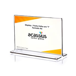 Display - Porta Folha em ”T” A6 Horizontal 15x10cm Acrílico transparente 15x10cm 4x0   