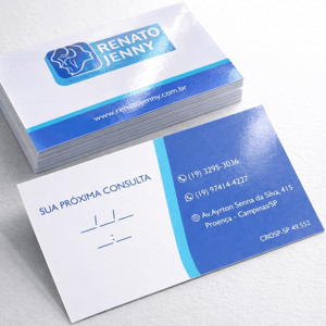 Cartão de Visita Couchê 300g  8,7 x 4,7cm Colorido frente e verso (cmyk 4x4) Verniz total frente  