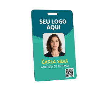 Crachá Personalizado PVC Branco 0,76mm 8.6x5.4cm 4x0 - Colorido Frente Laminação Cristal Dados Variáveis - 4 Cantos Arredondados - Furo Oblongo 