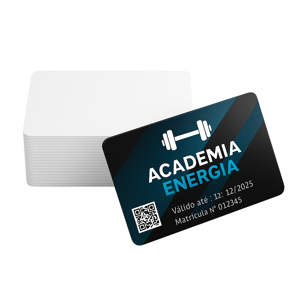Carteirinha Personalizada PVC Branco 0,76mm 8.6x5.4cm 4x0 - Colorido Frente Laminação Cristal Dados Variáveis - 4 Cantos Arredondados 