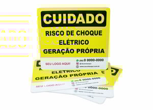 Placa Cuidado Risco De Choque Elétrico Geração Própria 25x25 Pvc 3mm