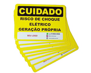 Placa Cuidado Risco De Choque Elétrico Geração Própria 25x18cm Chapa Galvanizada