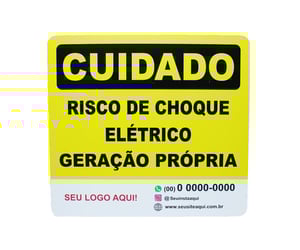 Placa Cuidado Risco De Choque Elétrico Geração Própria 25x23 Chapa Galvanizada