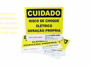 Placa Cuidado Risco De Choque Elétrico Geração Própria 13x13 Pvc 3mm