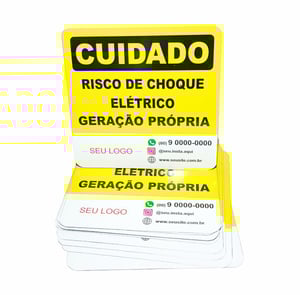 Placa Cuidado Risco De Choque Elétrico Geração Própria 25x25cm Chapa Galvanizada