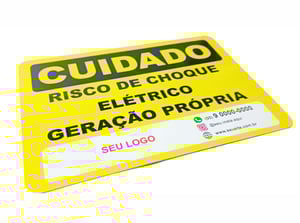 Placa Cuidado Risco De Choque Elétrico Geração Própria 25x15cm Chapa Galvanizada