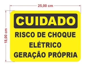 Placa Cuidado Risco De Choque Elétrico Geração Própria 25x18 Pvc 3mm