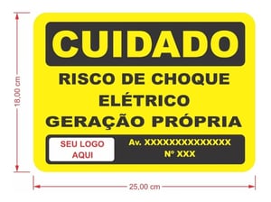 Placa Cuidado Risco De Choque Elétrico Geração Própria 25x18 Pvc 3mm