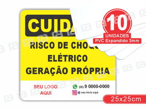 Placa Cuidado Risco De Choque Elétrico Geração Própria 25x25 Pvc 3mm