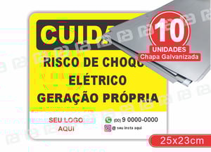 Placa Cuidado Risco De Choque Elétrico Geração Própria 25x23 Chapa Galvanizada