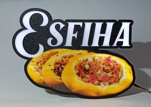 Luminoso Led Esfiha Decoração Esfiharia pizzaria Placa Letreiro Iluminado PVC Esfiha Impressão Digital 1 Face Frontal Acrilico  
