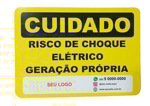 Placa Cuidado Risco De Choque Elétrico Geração Própria 25x15cm Chapa Galvanizada