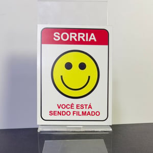 02 Placas Segurança Câmeras Sorria Você Está Sendo Filmado PS 1mm 20x15cm Impressão UV