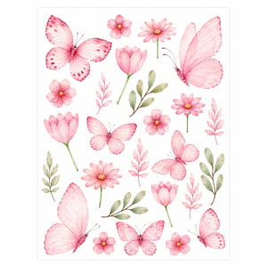 Adesivo de Parede Borboletas Flores Infantil Feminino Decoração Quarto Menina Vinil Fácil Aplicação