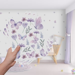 Adesivo de Parede Borboletas Flores Infantil Feminino Decoração Quarto Menina Vinil Fácil Aplicação