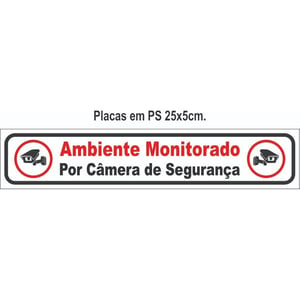 Combo 5 Placas Ambiente Monitorado por Câmeras de Segurança | Placa de Aviso Segurança