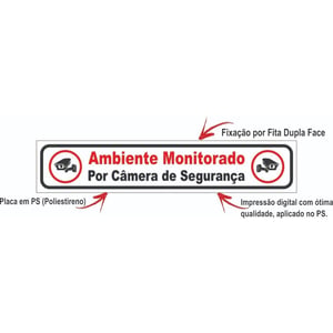 Combo 5 Placas Ambiente Monitorado por Câmeras de Segurança | Placa de Aviso Segurança