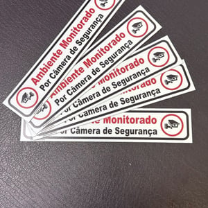 Combo 5 Placas Ambiente Monitorado por Câmeras de Segurança | Placa de Aviso Segurança