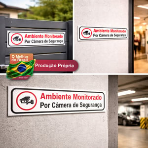 Combo 5 Placas Ambiente Monitorado por Câmeras de Segurança | Placa de Aviso Segurança