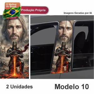 Adesivo de Coluna de Porta Carro Gladiador, Guerreiro, Leão e Jesus.