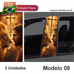 Adesivo de Coluna de Porta Carro Gladiador, Guerreiro, Leão e Jesus.