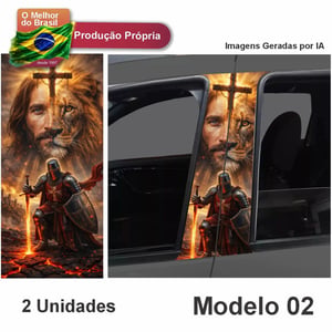 Adesivo de Coluna de Porta Carro Gladiador, Guerreiro, Leão e Jesus.