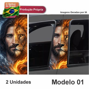 Adesivo de Coluna de Porta Carro Gladiador, Guerreiro, Leão e Jesus.