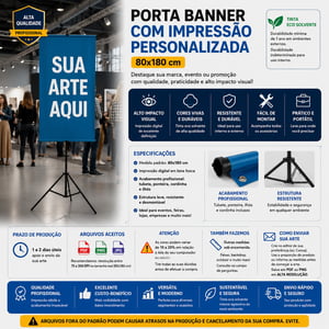 Banner Com Suporte Completo Com Sua Arte 80x180 Cm