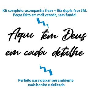 Frase Decorativa Deus em Cada Detalhe MDF Preto Parede Autocolante Sala Quarto
