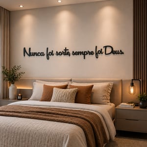 Frase Decorativa Nunca Foi Sorte Sempre Foi Deus MDF Preto Parede Autocolante