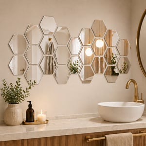 Espelho Decorativo Hexágonos 10 Peças Parede Banheiro Quarto Sala Moderno Sem Furo