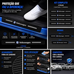 Kit 4 Adesivos Protetores de Soleira para Carro em Fibra de Carbono Antirrisco Universal Proteção Contra Arranhões