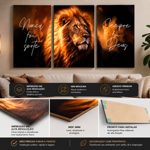 Quadro Decorativo Leão Nunca Foi Sorte Motivacional Grande Sala Quarto Escritório 122x60cm