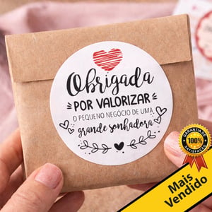 Etiqueta Adesiva “Obrigada por Valorizar” 4,5cm | Vinil Premium | 50 a 500 Unidades