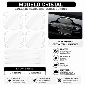 Kit 8 Adesivos Protetores para Maçaneta Automotiva – Fibra de Carbono 4D, Black Piano ou Cristal
