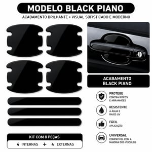 Kit 8 Adesivos Protetores para Maçaneta Automotiva – Fibra de Carbono 4D, Black Piano ou Cristal