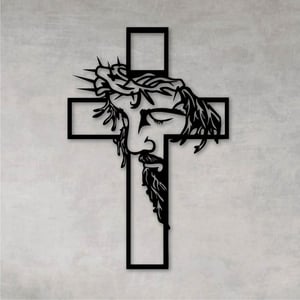 Quadro Decorativo Vazado Cristo Crucifixo Religioso MDF Preto 3