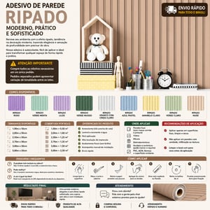 Adesivo de Parede Ripado 3D 50cm Autocolante Lavável Alta Qualidade Decorativo