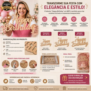 Letreiro Happy Birthday MDF 3mm | Placa Festa Aniversário Decoração Painel 40 a 67cm