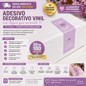 Adesivo Decorativo Vinil 2,7x8,5cm | Etiqueta Elegante para Embalagens | Pronta Entrega