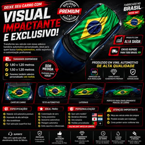 Adesivo Bandeira Automotivo Personalizado p/ Teto e Capo | Alta Resolução - Vários Tamanhos Vinil Adesivo 1,80 x 1,20 metros ( TETO ) - 1,50 x 1,20 metros ( 4x0  Corte Redondo PACOTE COM 25 UNIDADES