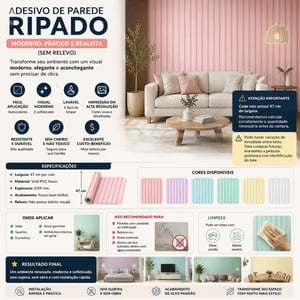 Adesivo Ripado 47cm Autocolante Lavável Alta Cobertura Vinil Fosco Decorativo
