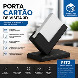 Porta Cartão de Visita 3D PETG Expositor Mesa Suporte Premium