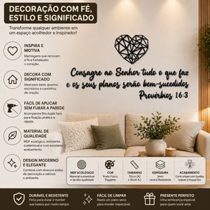 Frase Decorativa MDF Fé Parede Preto Fosco Sala Quarto Escritório Religiosa