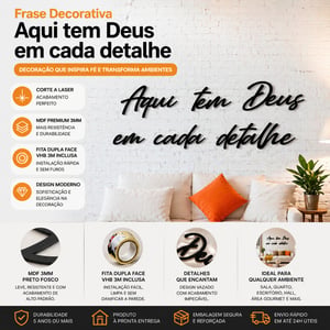 Frase Decorativa Deus em Cada Detalhe MDF Preto Parede Autocolante Sala Quarto