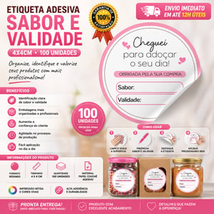 Etiqueta Adesiva Sabor e Validade 4x4cm | 100 Unidades | Para Confeitaria e Doces | Pronta Entrega