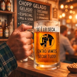 Caneca de Chopp Vidro Jateado 475ml Estampa Colorida Fosco  
