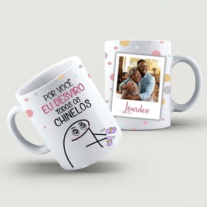 Caneca Desviro os Chinelos Cerâmica  Estampa Colorida  Branca Brilho 325ml