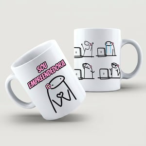 Caneca Empreendedora Cerâmica Branca  Estampa Colorida  Brilho 325ml